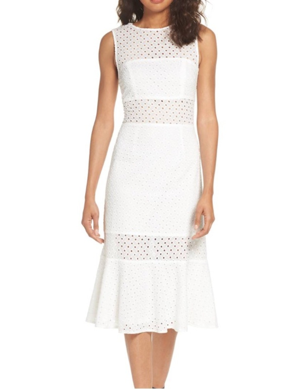 NSR Taylor White Eyelet Midi Dress